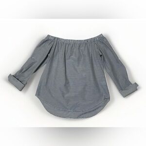 Cremieux off shoulder blue & white striped blouse